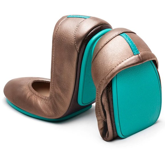 TIEKS Metallic Bronze & Turquoise Leather Foldable Ballet Flats Size 7 - Picture 16 of 16